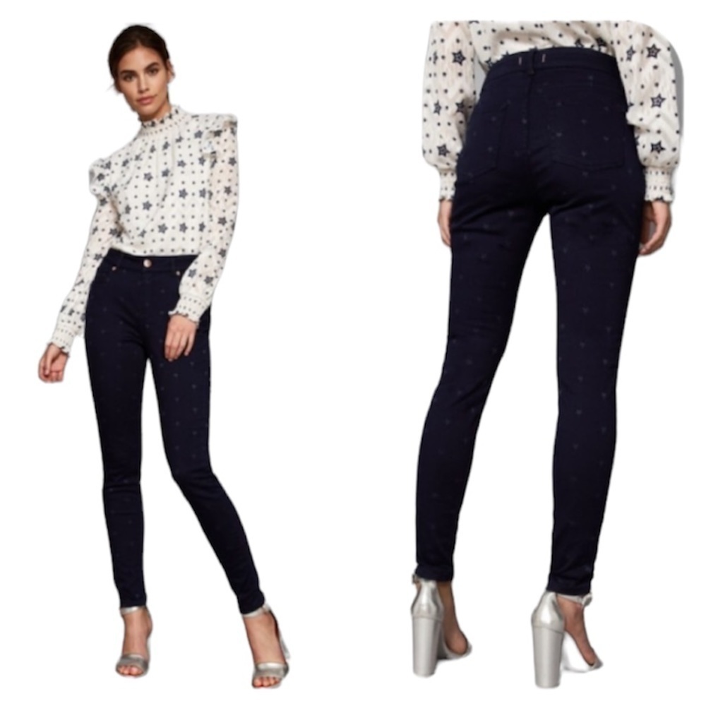 Ted Baker Embroidered Star Skinny Jeans Black Size 27